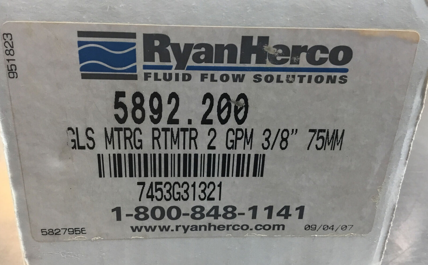 FLOWMETER  7453G31321  RYAN HERCO  5892.200  GLS MTRG RTMTR 2 GPM    6D