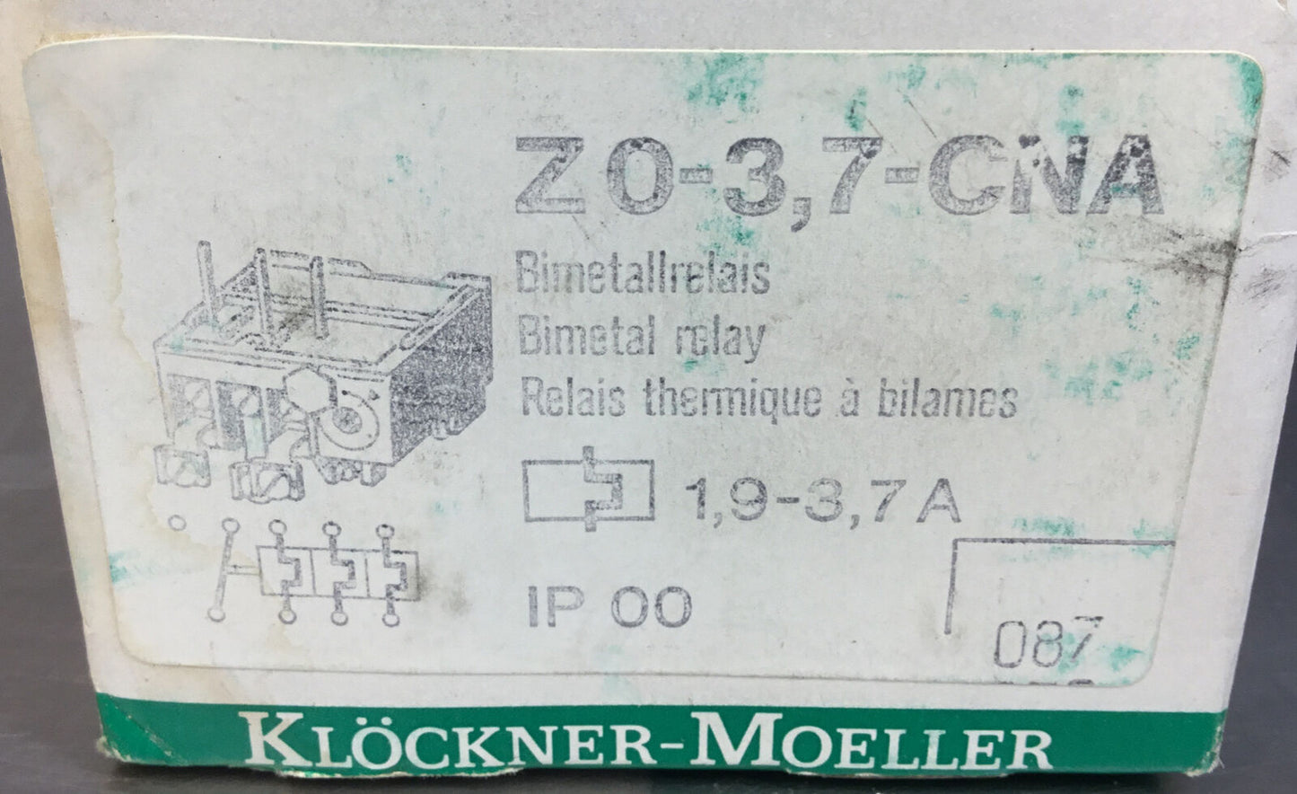 KLOCKNER MOELLER  Z0-3,7-CNA Bimetal Relay 1.9-3.7A   4D