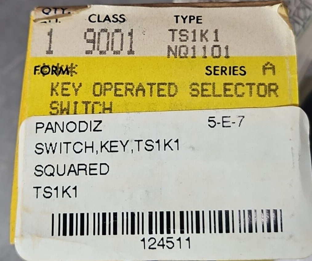 Square d 9001 TS1K1 Key Operated Selector Switch.                       Loc4E-25