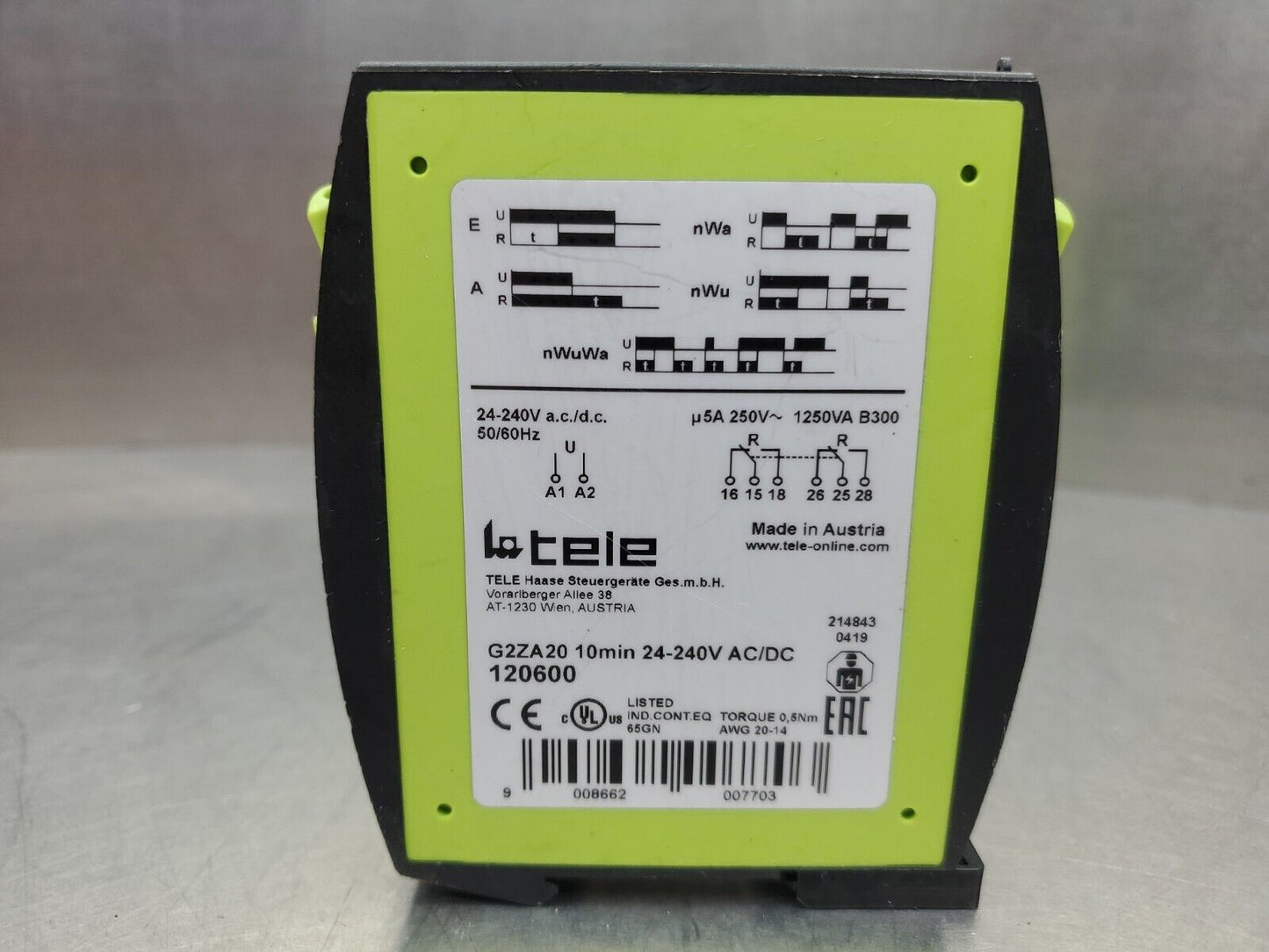 TELE CONTROLS G2ZA20 10MIN 24-240V AC/DC Timer Module.                     3D-29
