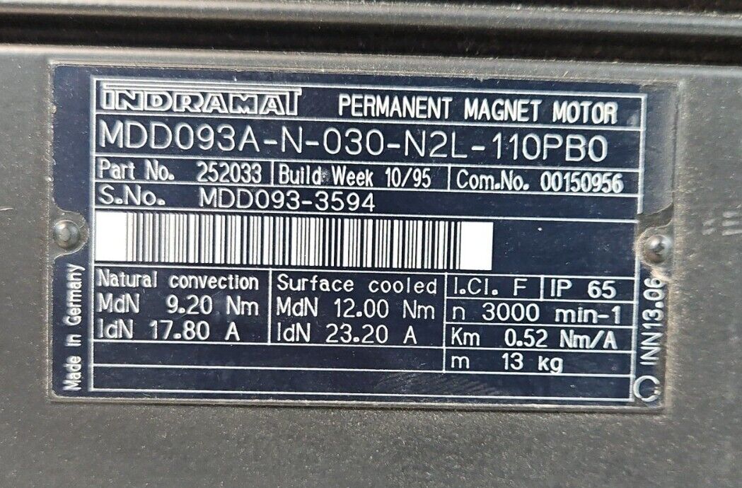 INDRAMAT MDD093A-N-030-N2L-110PB0.  SERVO MOTOR.                          Loc 1E