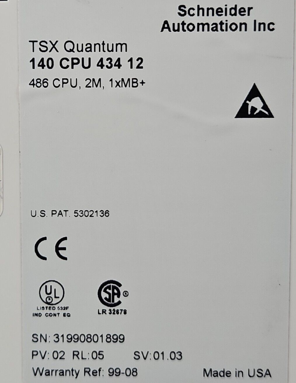 Schneider 140CPU43412 486CONTROLLER TSX Quantum.                        Loc3A-25