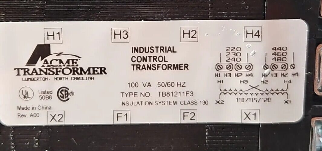 ACME TB81211F3 Industrial Control Transformer.                         Loc4E-20