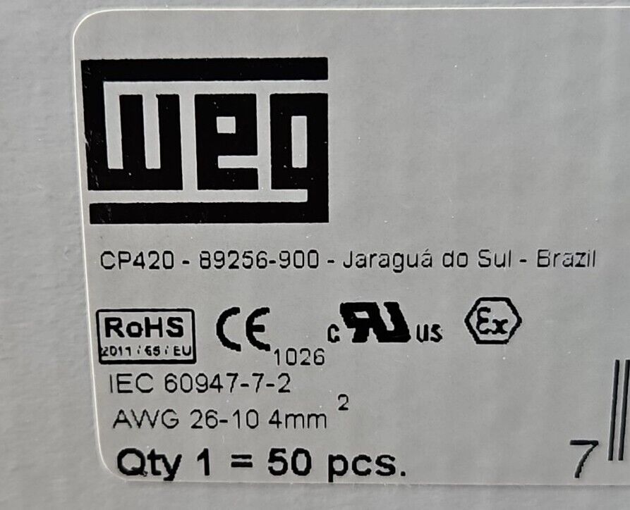 Weg 10261744 TERMINAL BLOCK BTWP 2.5/4T-VD/AM.  Box with 50.            Loc3F-10
