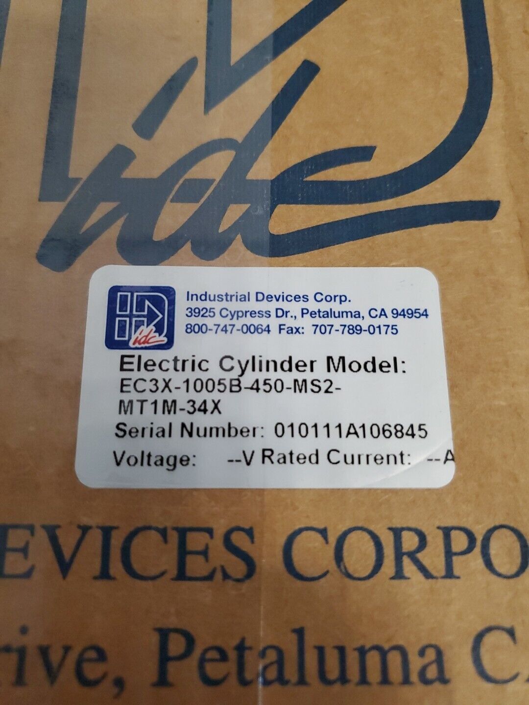 Industrial Devices Corp. EC3X-1005B-450-MS2-MT1M-34X Electric Cylinder.    4F-27