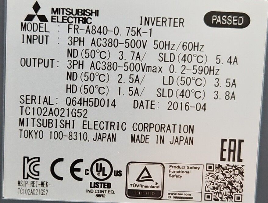 Mitsubishi FRA8400.75K1 Inverter Variable Frequency. 1B3 Palmetto