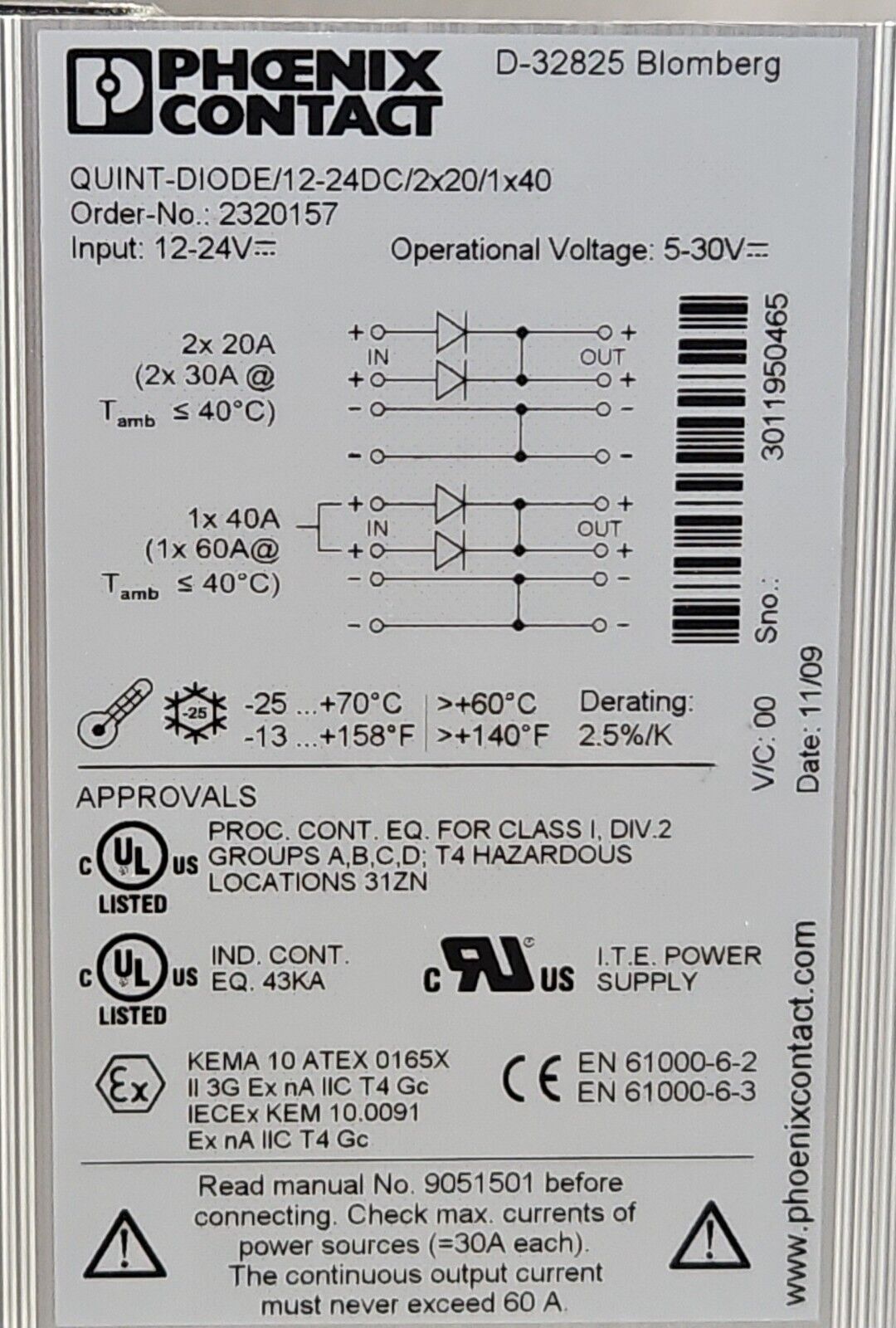 Phoenix Quint-Diode 12-24DC/2 x 20/1 x 40. Power Supply.                   4D-18