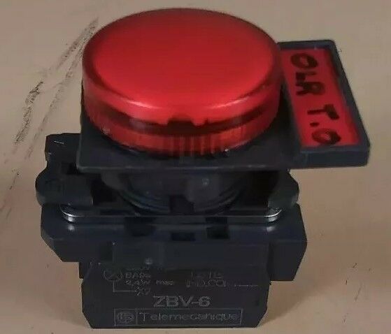 Telemecanique ZBV-6 W/ Red Illuminated Indicator Button & Name Plate          4D