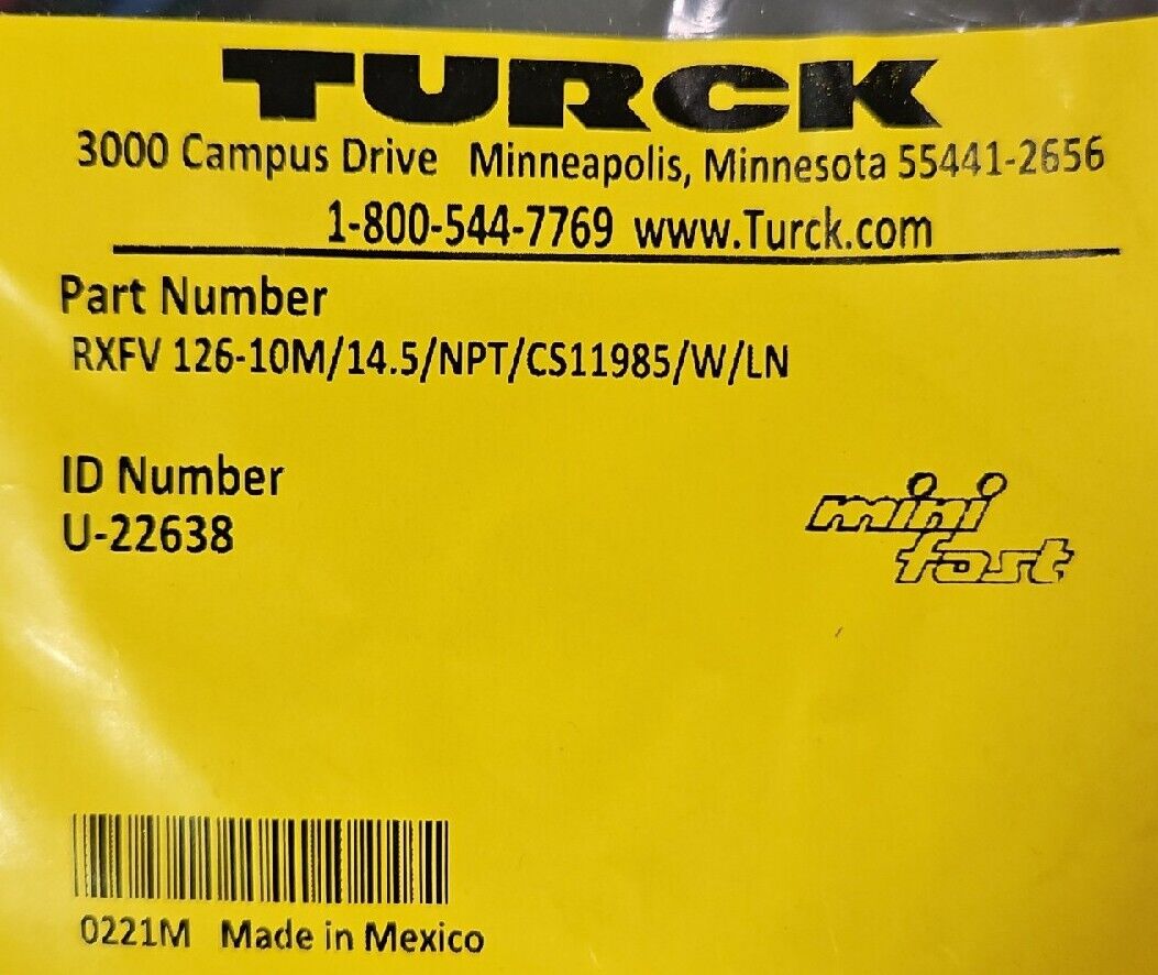 TURCK RXFV 126-10M/14.5/NPT/CS11985/W/LN PLC Cable                       Loc. 5K