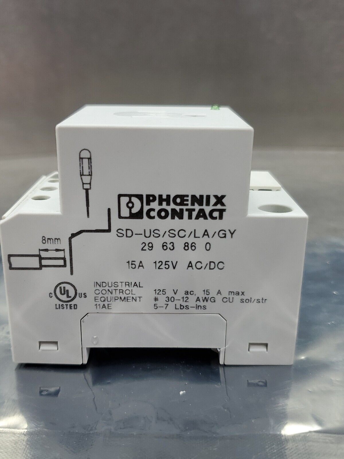 Phoenix Contact SD-US/SC/LA/GY (2963860) 15A 125V AC/VDC Din Rail Outlet.  3E-30