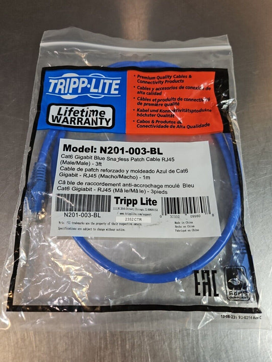 Tripplite N201-003-BL Cat Gigabit Blue Snagless Patch Cable RJ45(3ft).     5E-17