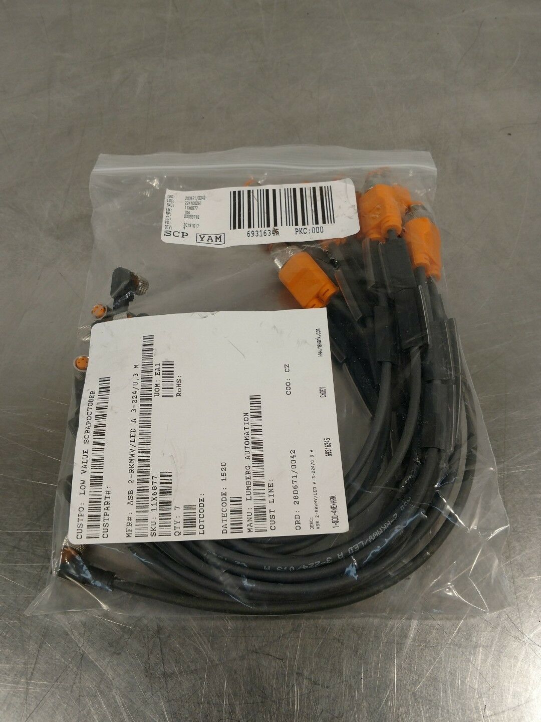 Lumberg Automation ASB 2-RKMWV/LED A 3-224/0 Cables Quantity-7 6A