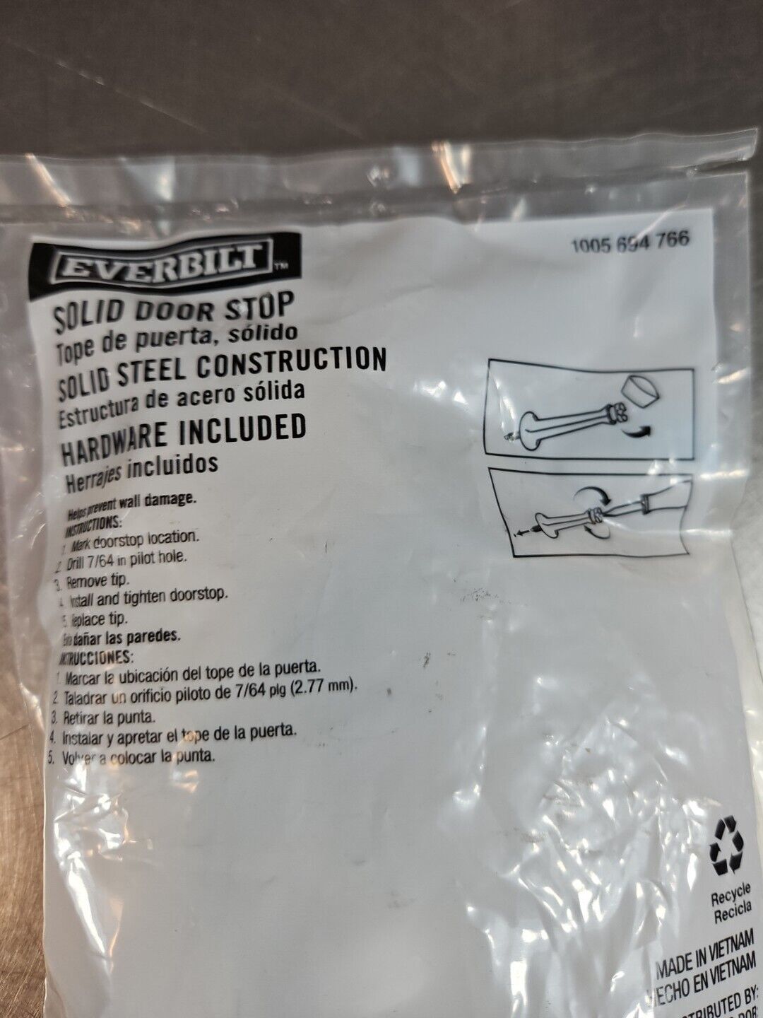 Everbilt Solid Door Stop Pack of 5 Satin Nickel 1005 694 766.              5E-16