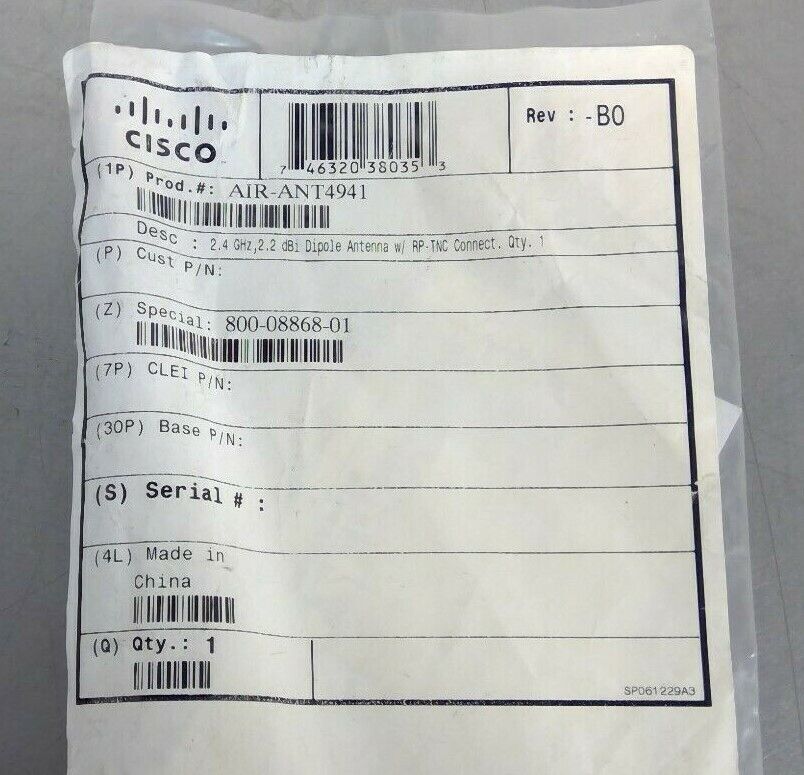 Cisco - AIR-ANT4941 - 2.4GHz, 2.2dBi Dipole Antenna w/RP-TNC - 74-1864-01     3D