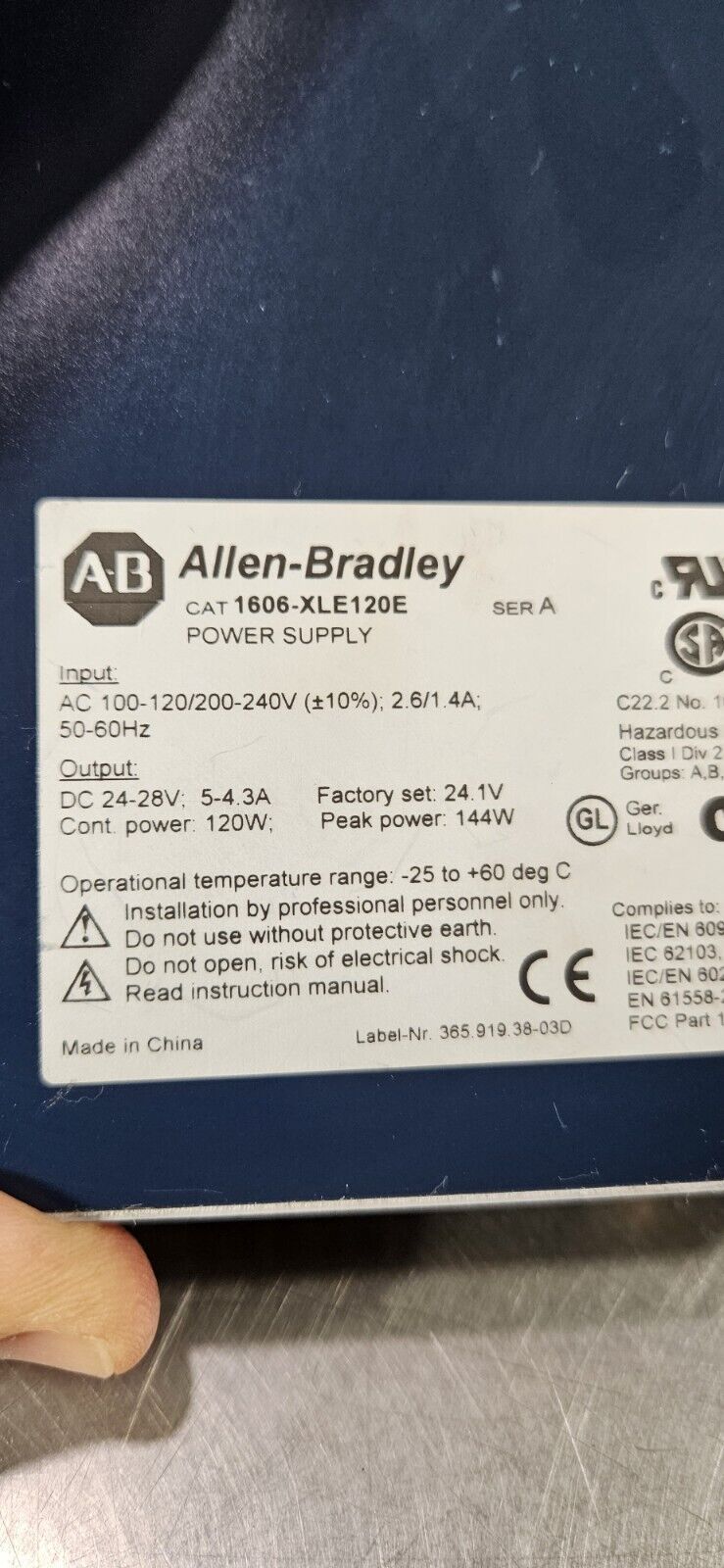 Allen-Bradley 1606-XLE120E Ser A. DC Power Supply.                        4E-23