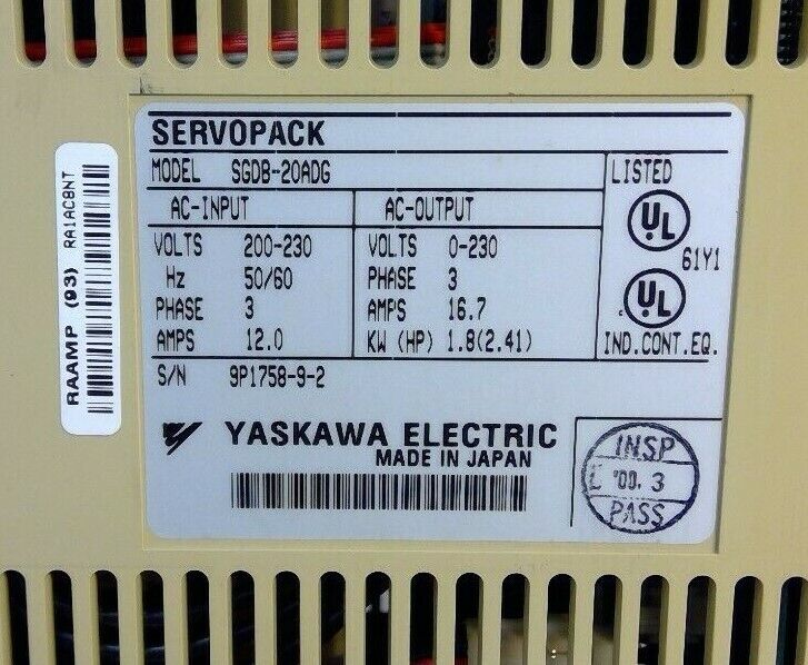 Yaskawa Electric SGDB-20ADG Servopack Amplifier                               1D