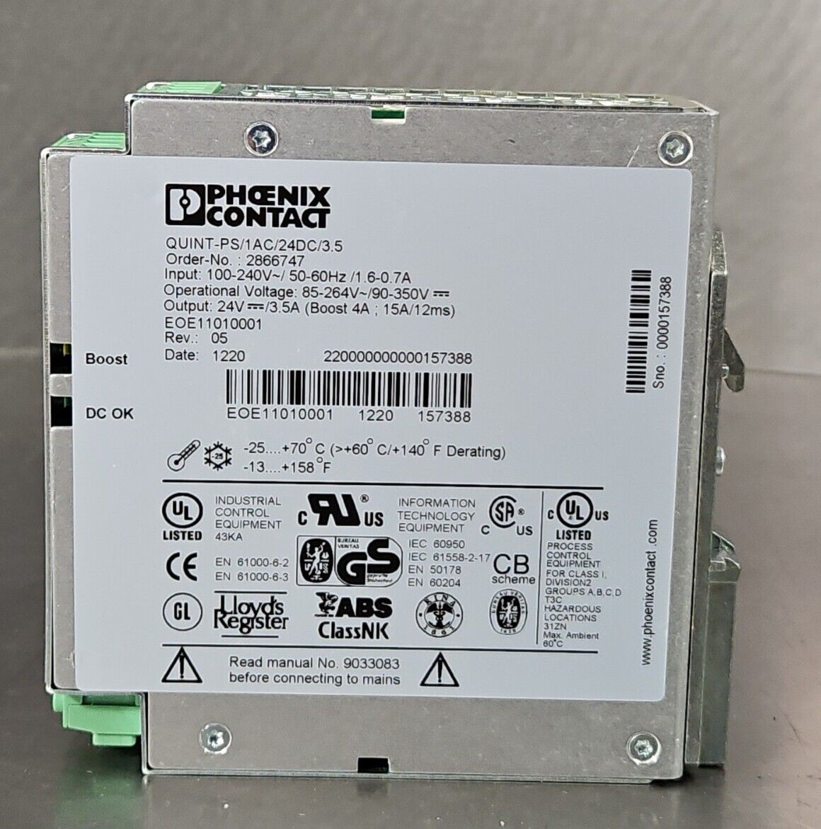Phoenix Contact QUINT-PS/1AC/24DC/3.5 Power Supply Unit - 2866747.         4D-20