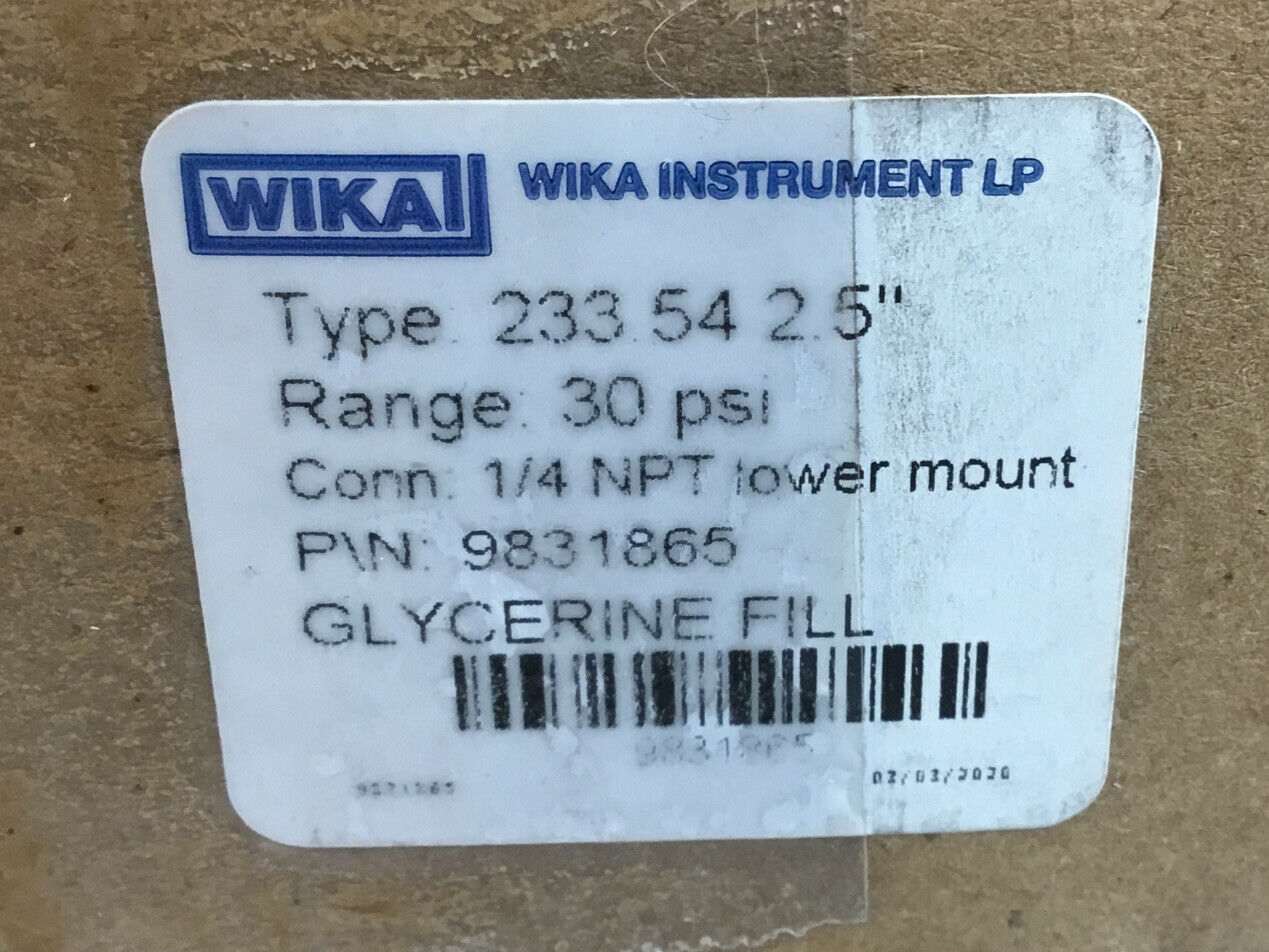 WIKA  9831865  Gauge Glycerine Filled 0-30 PSI 1/4” NPT Lower Mount     6D