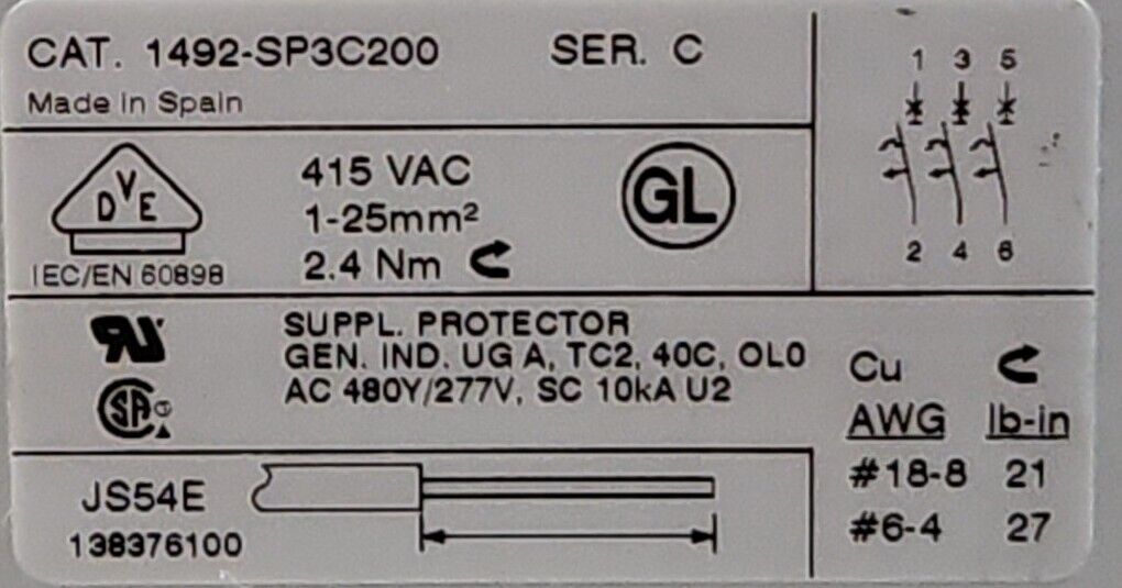 Allen Bradley 1492-SP3C200 Ser C circuit breaker 20 amp 3 pole.            4D-26