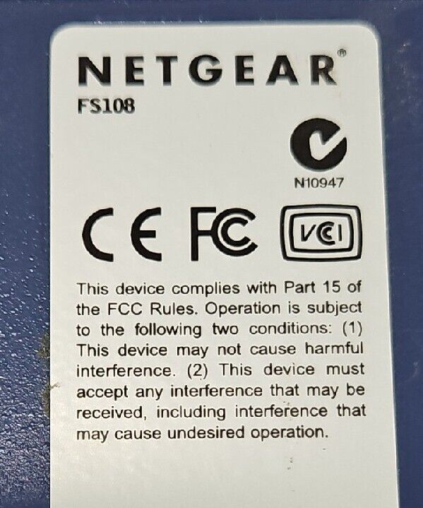 NETGEAR FS108 External Ethernet Switch.                                Loc 3D-29