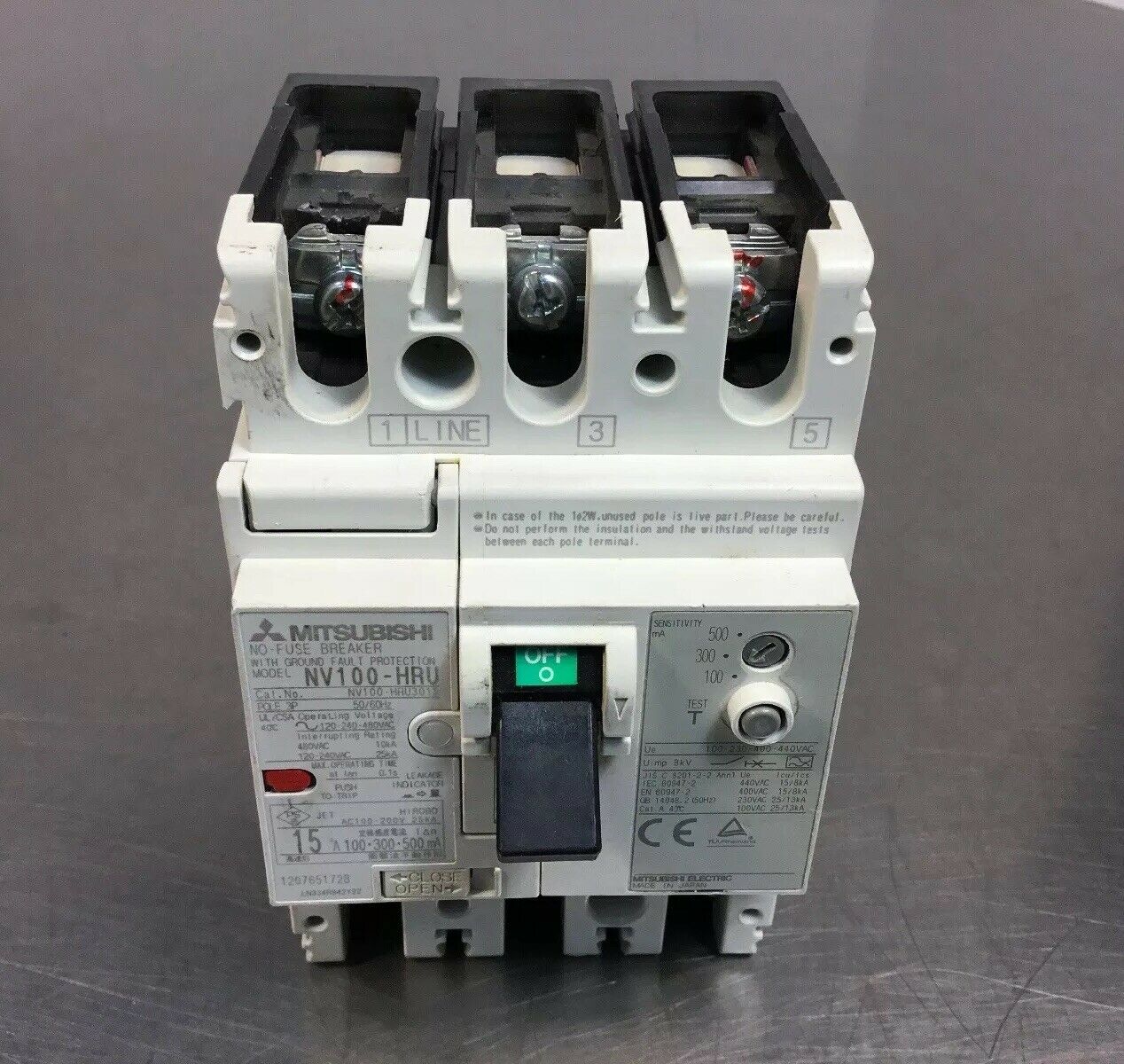 Mitsubishi NV100-HRU3015 Circuit Breaker 15A with Ground Fault Protection    4D