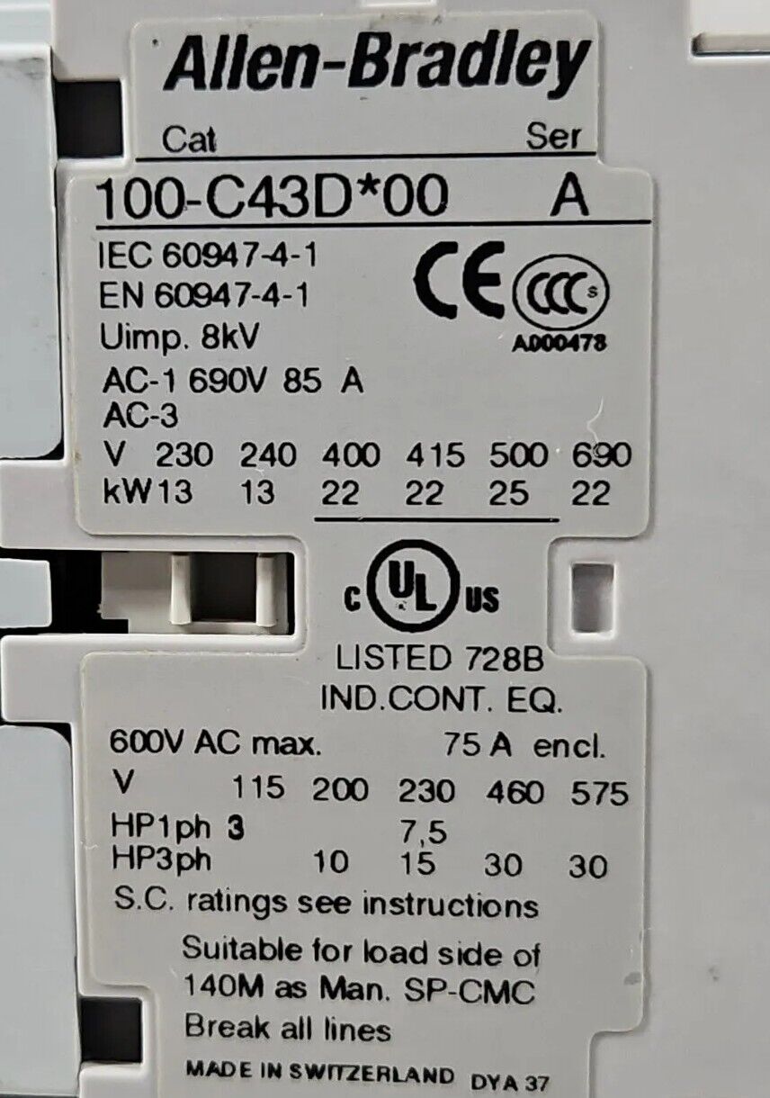 Allen-Bradley 100S-C43DJ14C Ser A (Complete Device). Safety Contactor.     4E-18