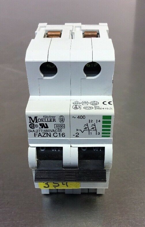 Klockner Moeller 5kA 277/480VAC 2-POLE CIRCUIT BREAKER FAZN C16           Loc.4A