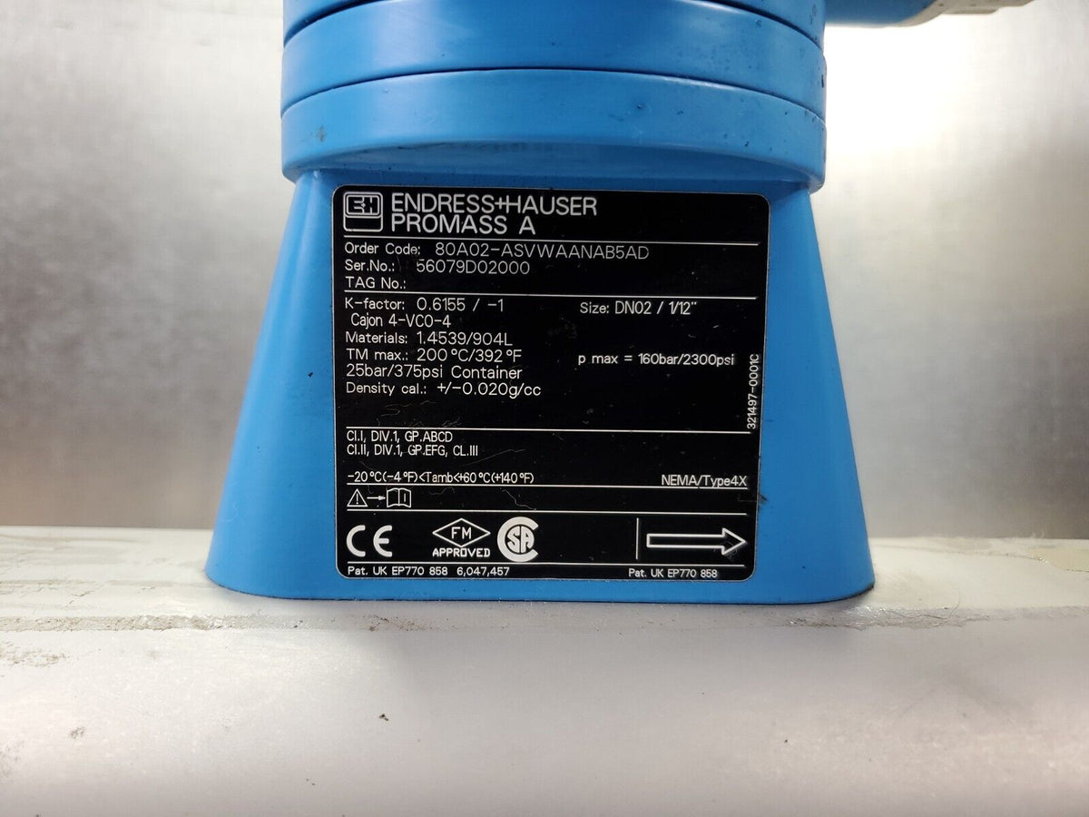 Endress+Hauser Promass 80/A 80A02-ASVWAANAB5AD Coriolis Flowmeter.            6F