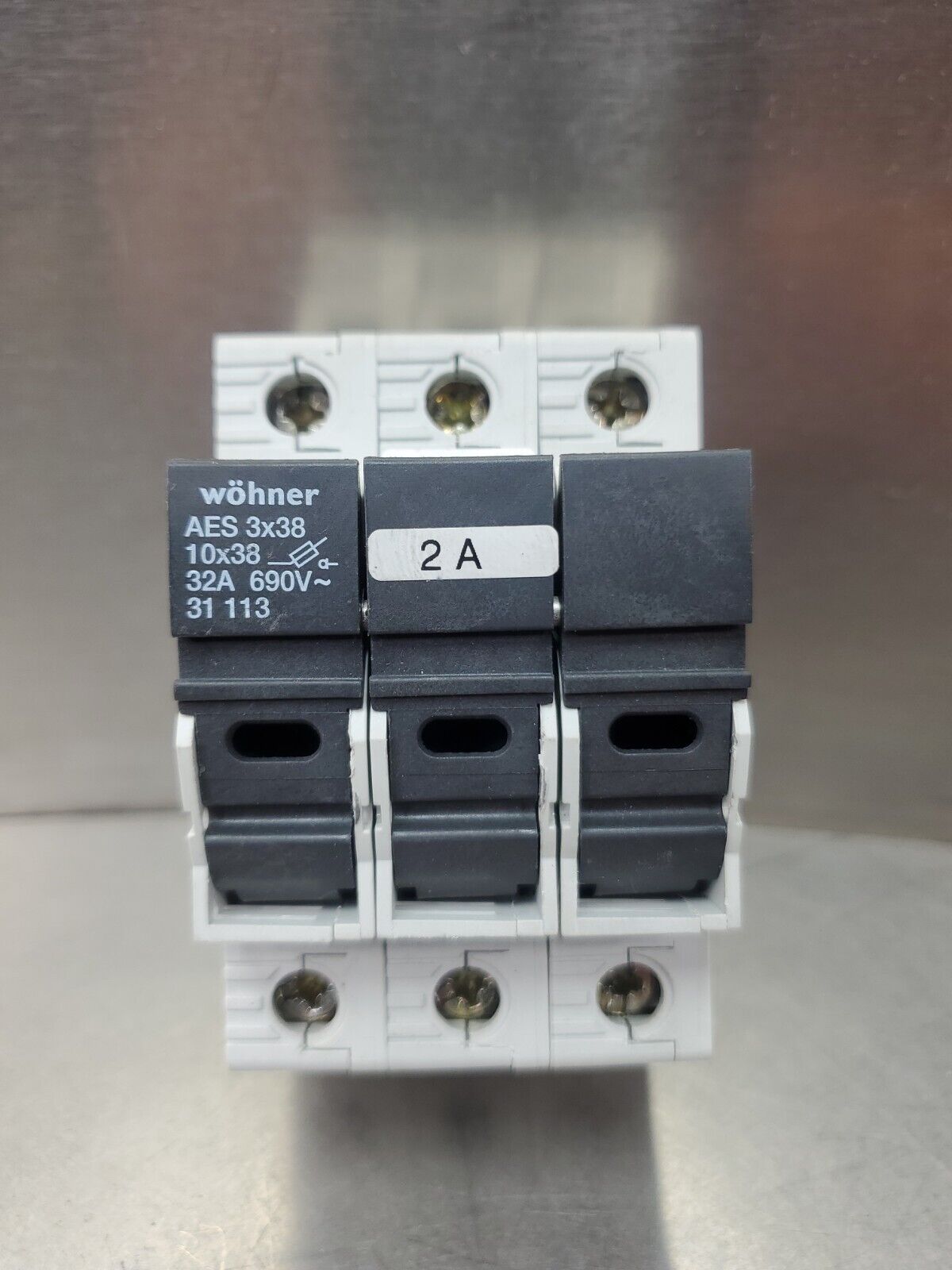 Wöhner AES 3x38 Fuse Holder w/3, 2A 690V Fuses.                             4C-1