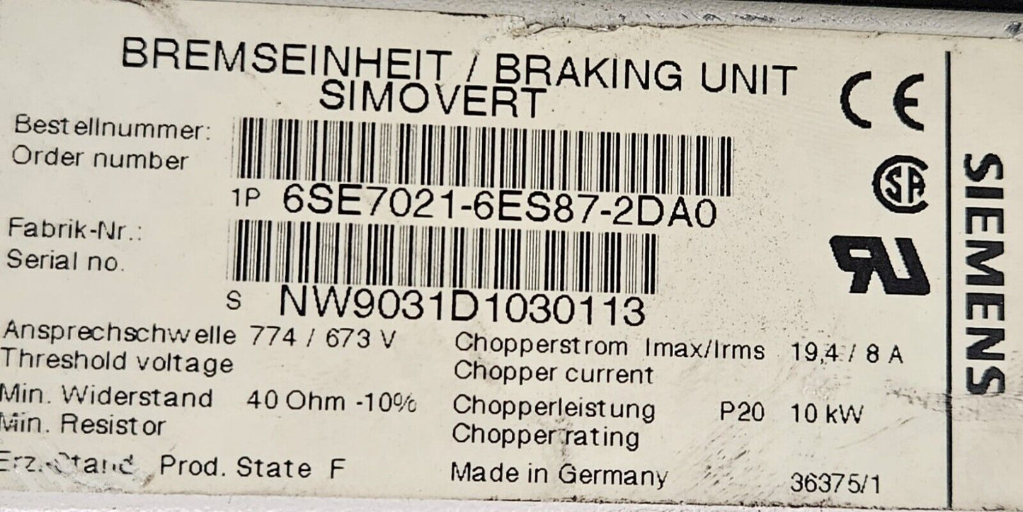 Siemens 6SE7021-6ES87-2DA0 SIMOVERT Drive                                 Loc1D