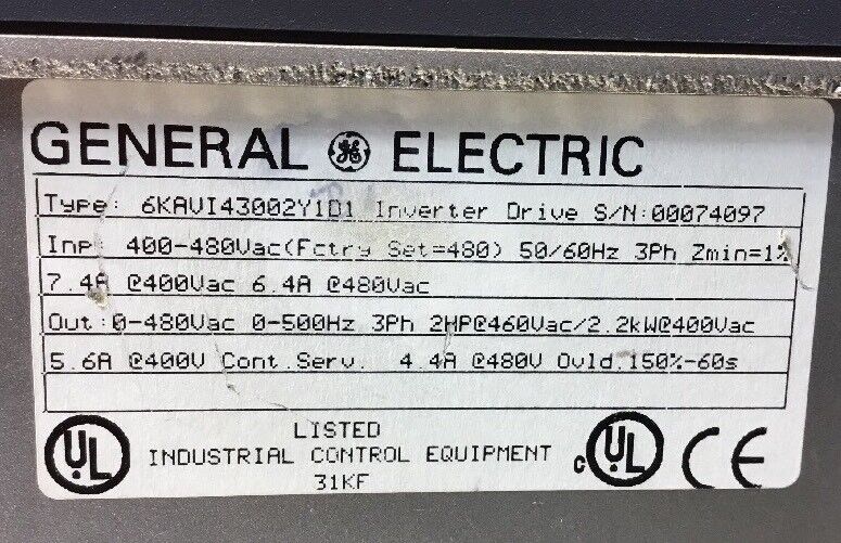 GE 6KAVI43002Y1D1 Inverter Drive AV-300i 0-480V 3PH 2HP 4.4/5.6A.   1E