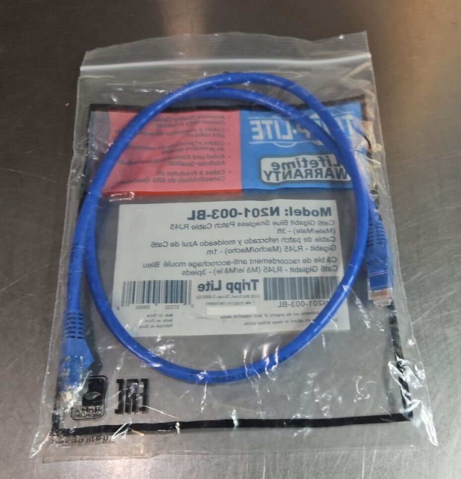 Tripplite N201-003-BL Cat Gigabit Blue Snagless Patch Cable RJ45(3ft).     5E-17