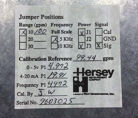 Hersey BEP Balance Elec Plane, Magnetic 1/2"Flow Meter 6221 Assy 60122G276.  6E