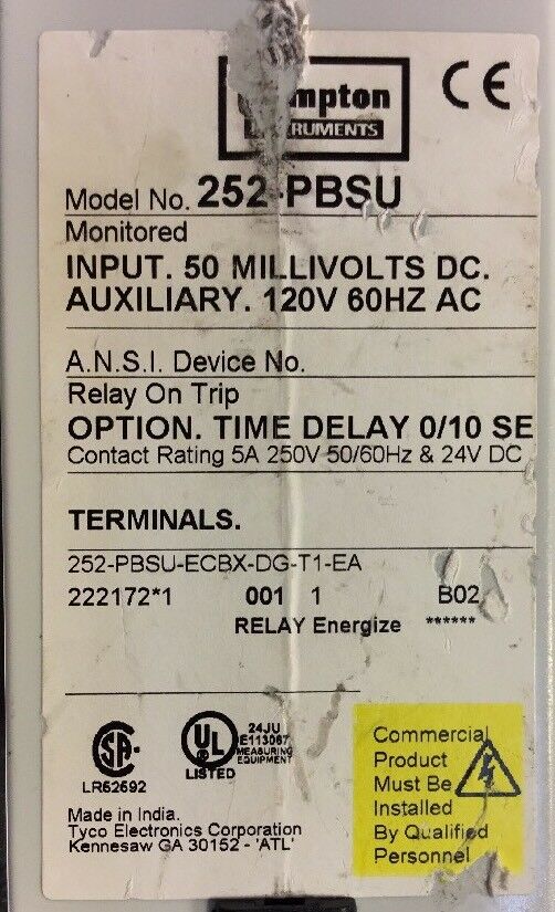 CROMPTON 252-PBSU PROTECTOR RELAY         Loc. 4A