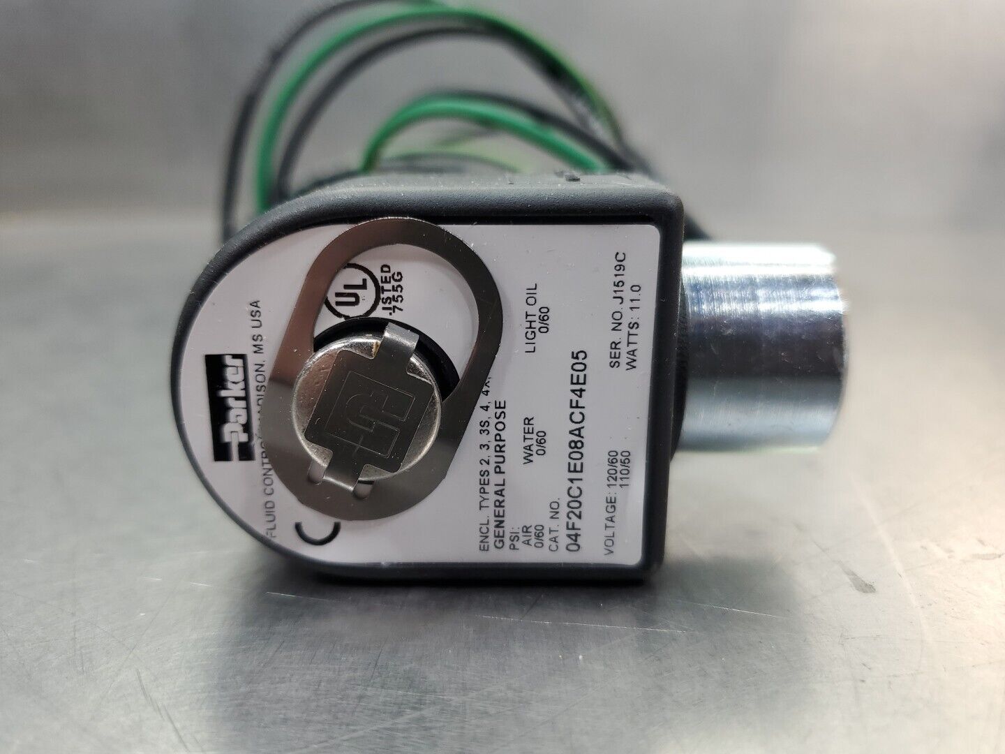 Parker 04F20C1E08ACF4E05 (110/120VAC) Gold Ring Solenoid Valve. 6E13