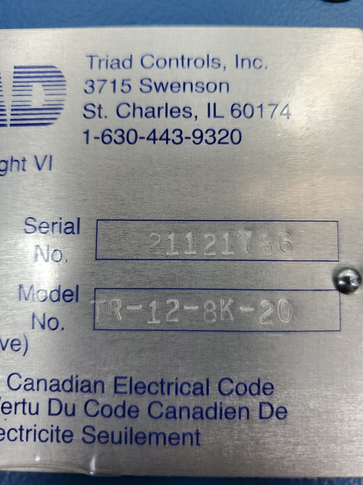 TRIAD TR-12-8K-20 Super Light VI Safety Curtain 120V 7W Transmitter.          6E
