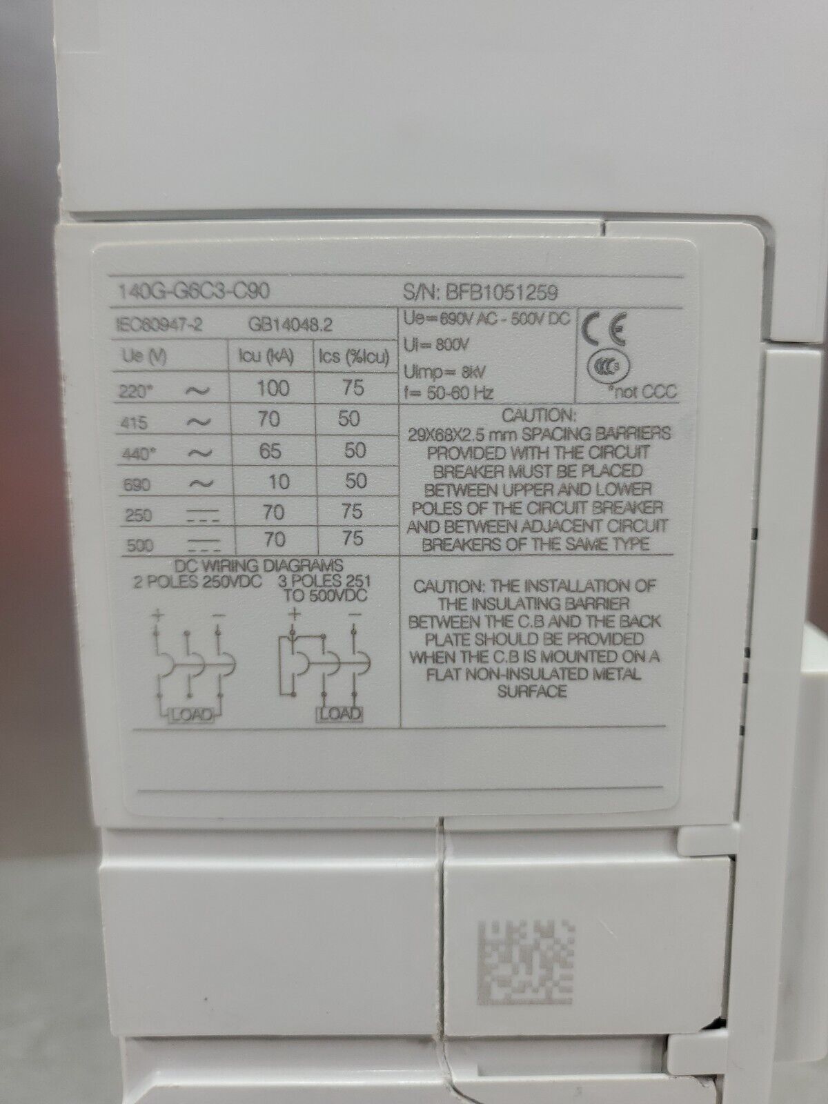 Allen Bradley 140G-G6C3-C90 50/60Hz 90Amp Molded Case Circuit Breaker.      4E-3