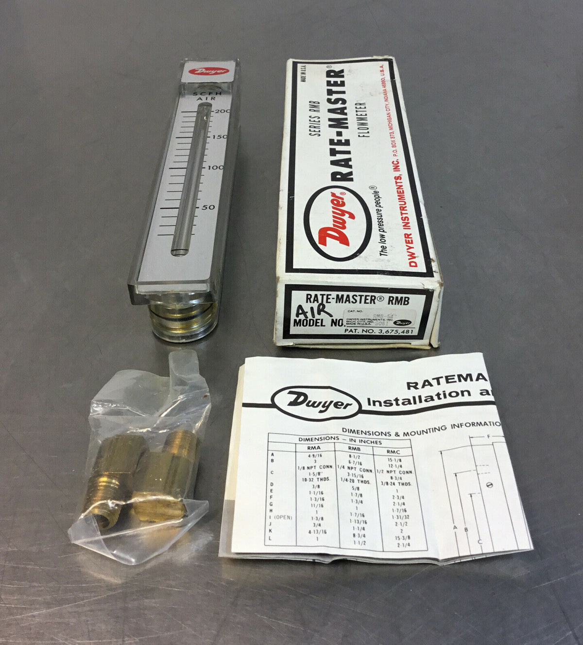 Dwyer RMB-54 Rate-Master Air Flowmeter, 10-200 SCFH    6E
