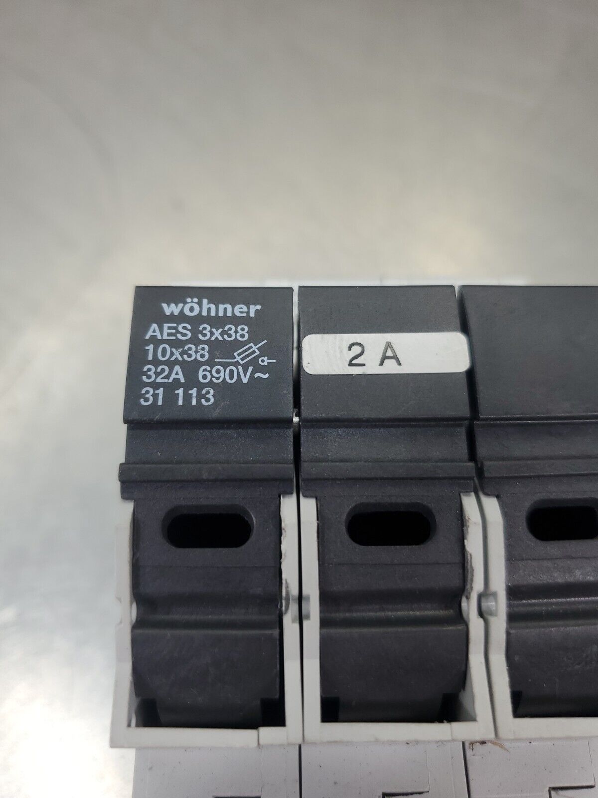 Wöhner AES 3x38 Fuse Holder w/3, 2A 690V Fuses.                             4C-1