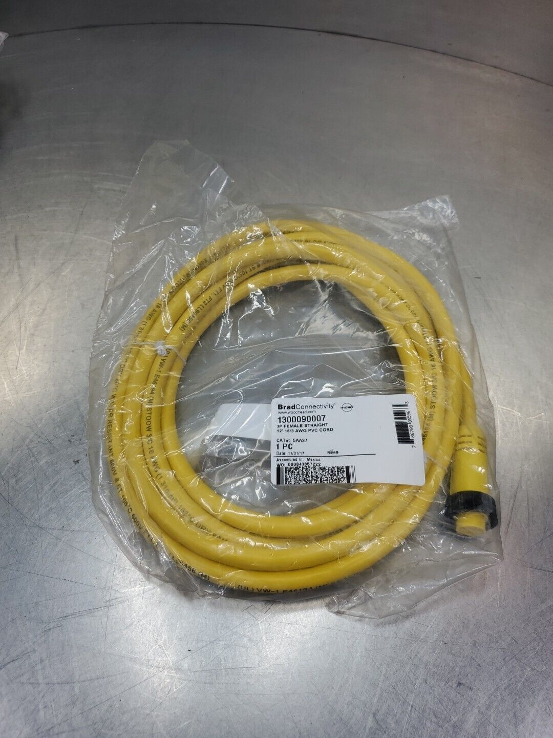 BRAD CONNECTIVITY 1300090007 3P FEMALE CORDSET 12’ PLC CABLE.              5D-17