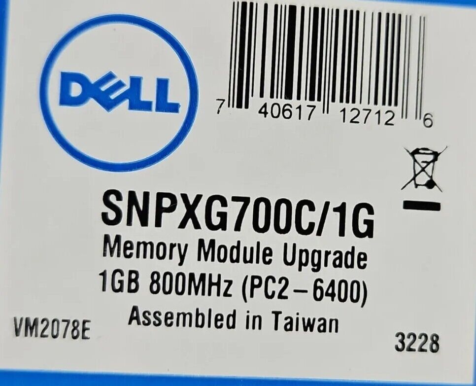 Dell PC2-6400 1 GB DIMM 800 MHz DDR2 SDRAM Memory (SNPXG700C/1G).          3B-24