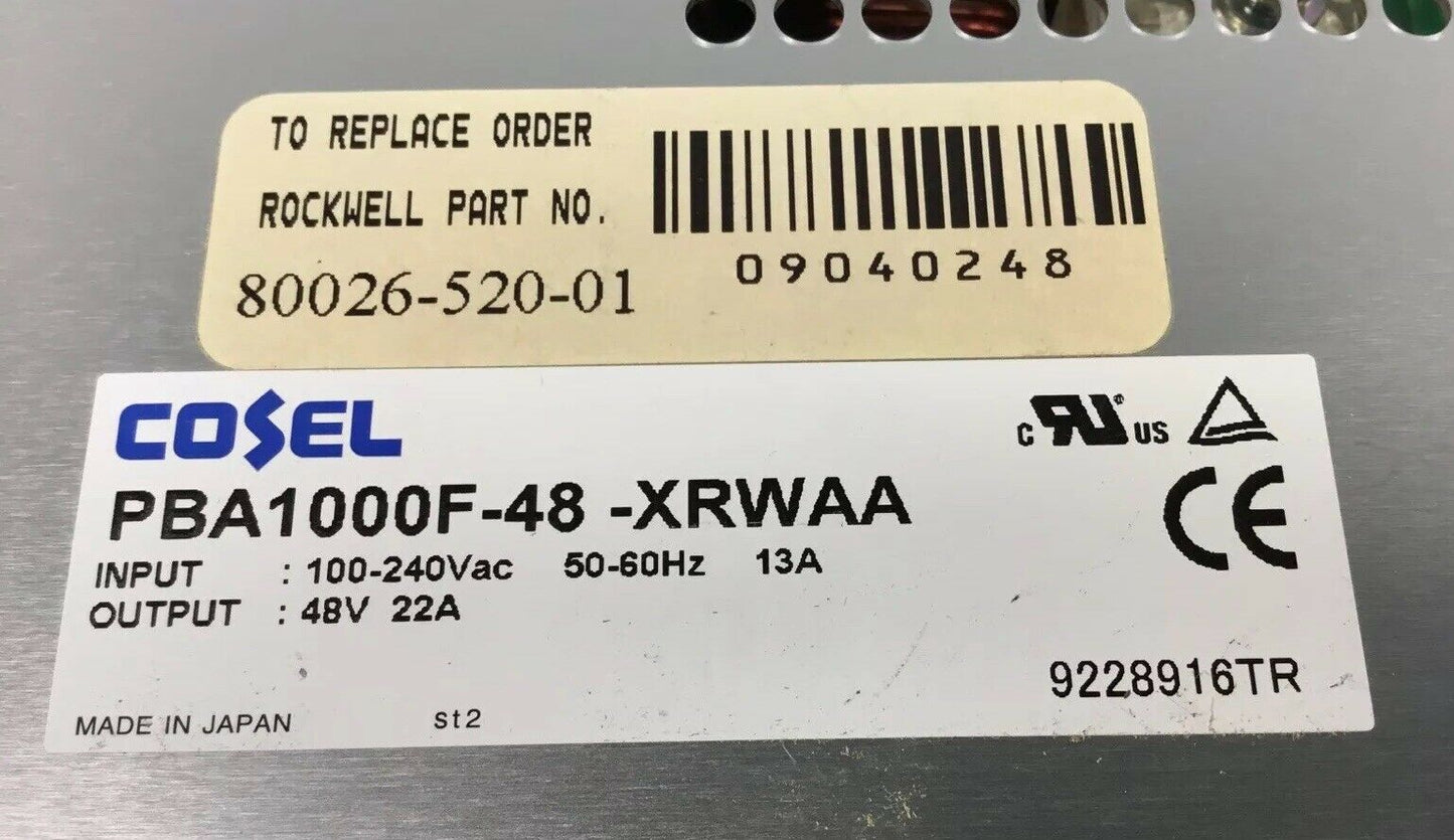 COSEL PBA1000F-48-XRWAA Power Supply Out:48V 22A In:100-240VAC 13A.    4H