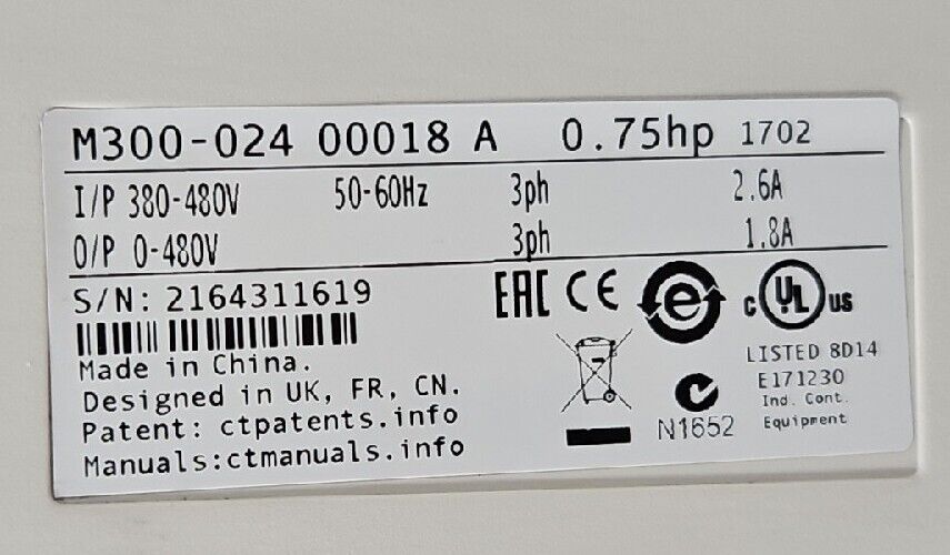 NIDEC CORP M300-024-00018A 0.75 HP Unidrive                              Loc 1E