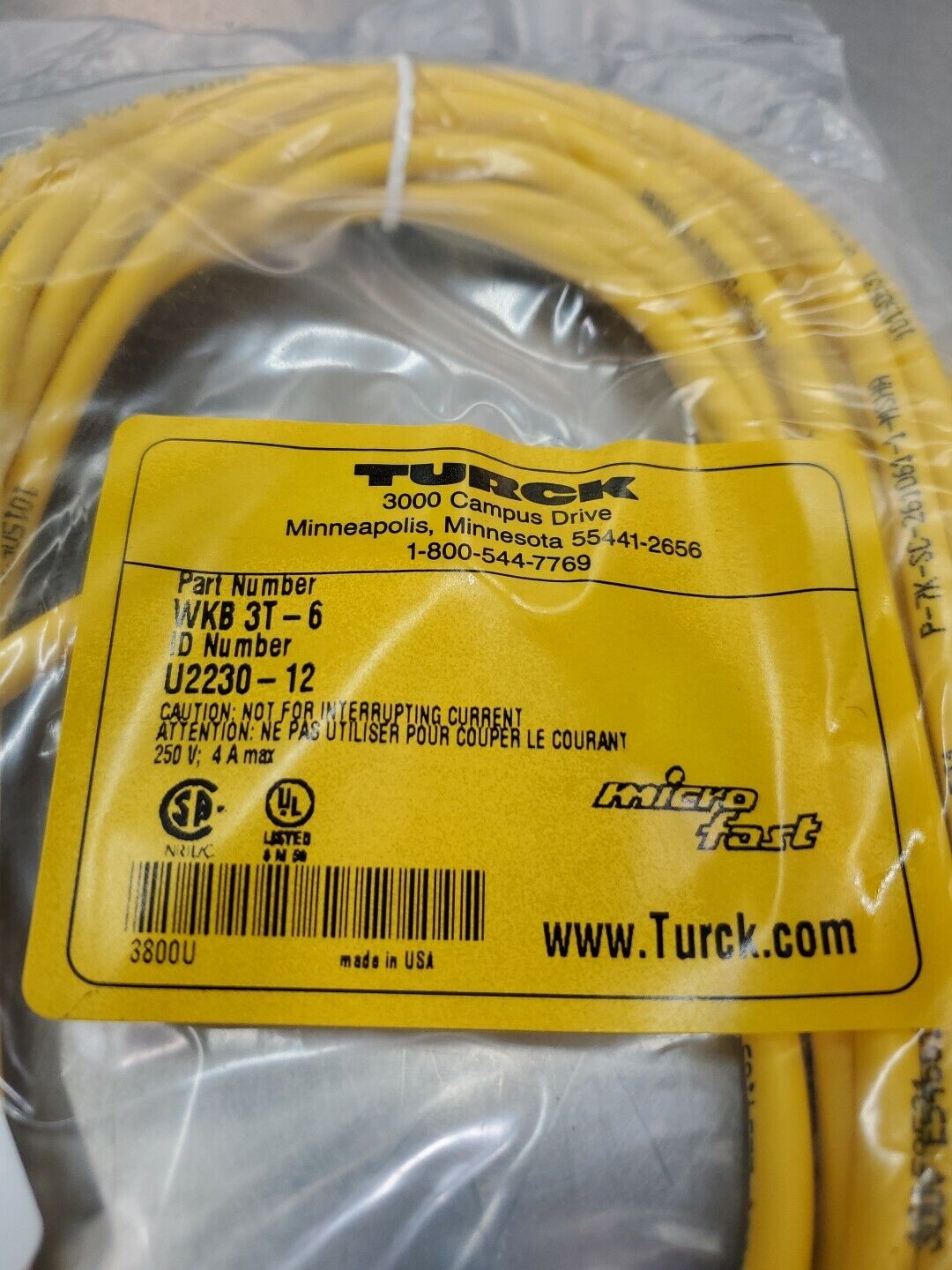 TURCK WKB 3T-6 (U2230-12) MicroFast PLC Cable.                             5D-16