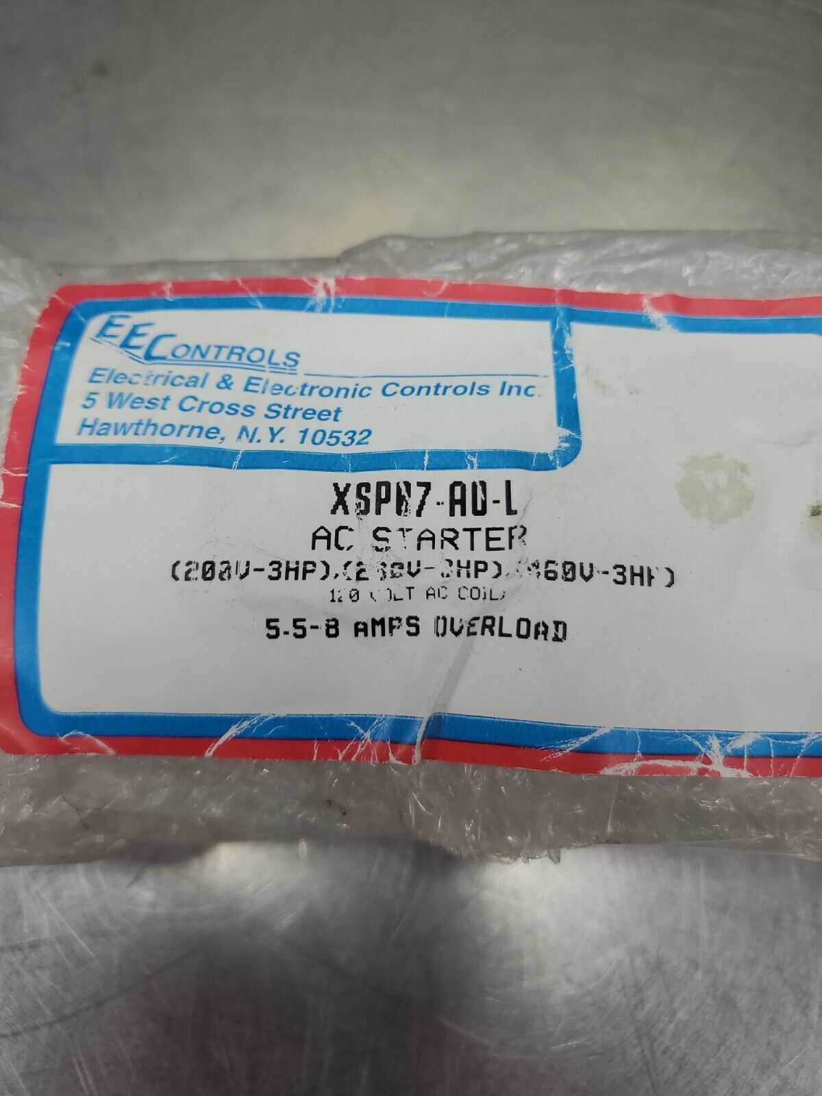 EECONTROLS XSP07-AO-L 5.5-8 AMPS OVERLOAD AC STARTER.                       4E-8