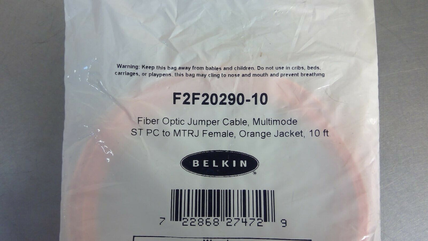 Belkin - F2F20290-10 Fiber Optic Jumper Cable, Mulitmode ST PC to MTRJ Female 5E