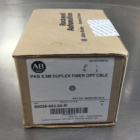 ALLEN BRADLEY  80026-053-04-R  PKG 5.5M DUPLEX FIBER OPT CBLE SER. 1 “Sealed” 5D