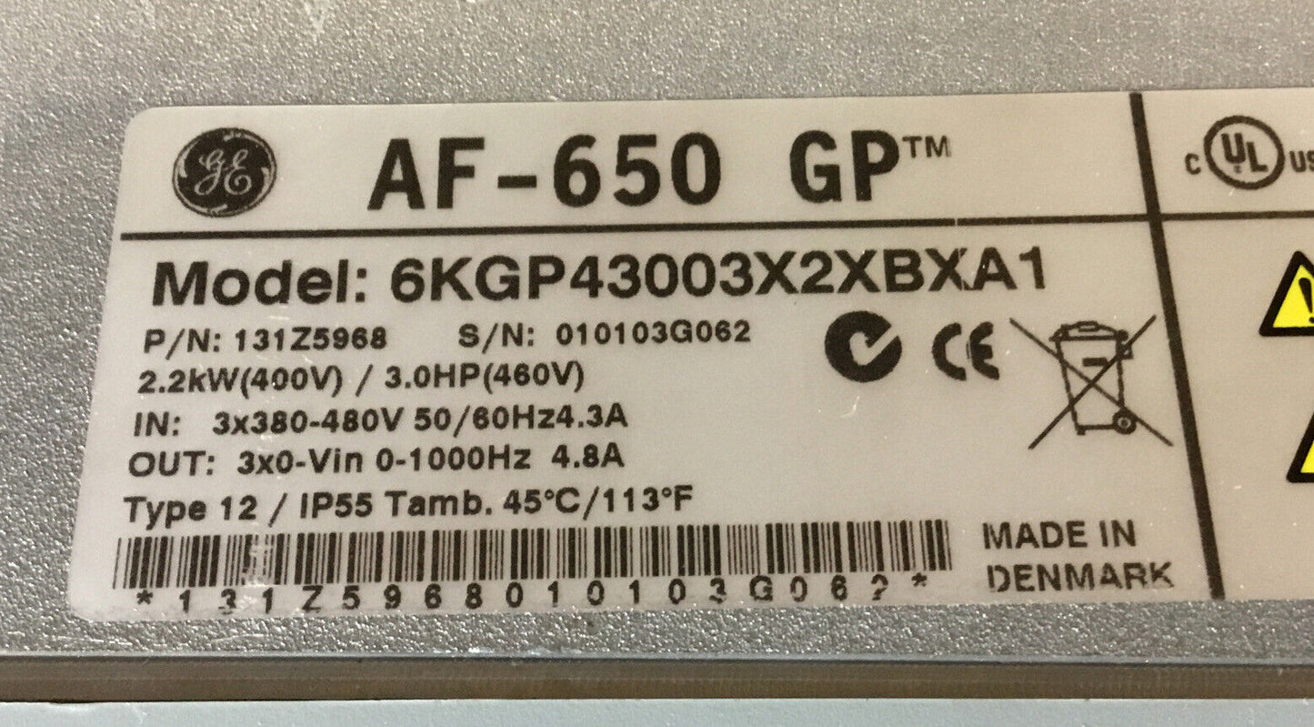 GE  AF-650 GP  VARIABLE FREQUENCY DRIVE 3.0-HP 3-PH   6KGP43003X2XBXA1  1E