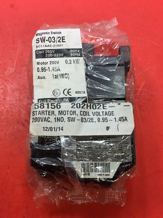 FUJI ELECTRIC SW-03/2E MAGNETIC SWITCH COIL 200V 200-220V 0.2KW 0.95-1.45A   4A