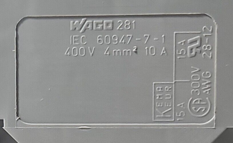 WAGO 281-916 Conductor Through Terminal Block - Pk with 20.          Loc 3C-23